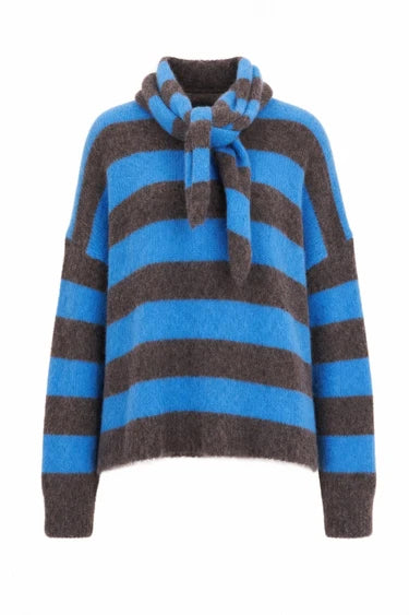 Jersey Cuello Caja Rayas Marrón/Azul ( Pañoleta Incluida)