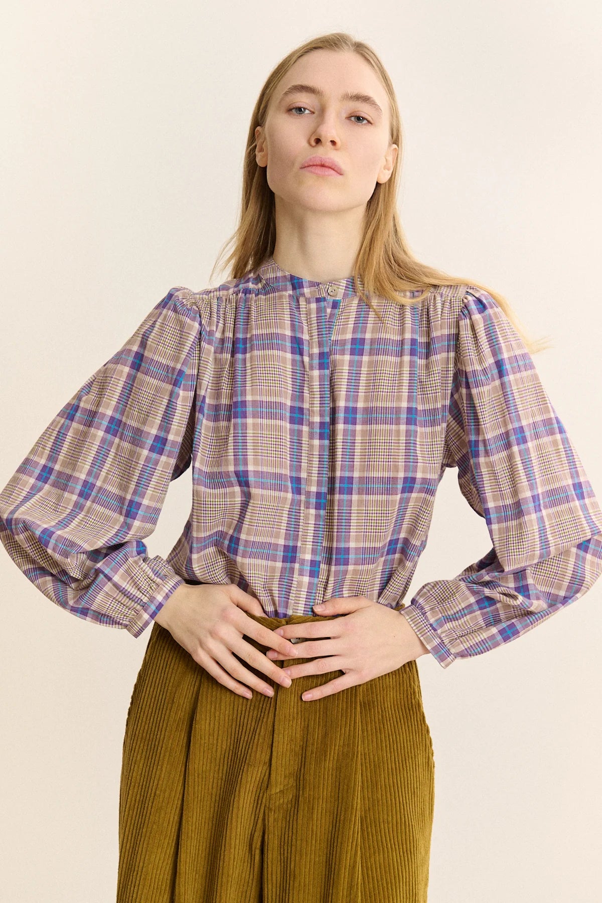 Camisa Cuello Caja Cuadros Violeta