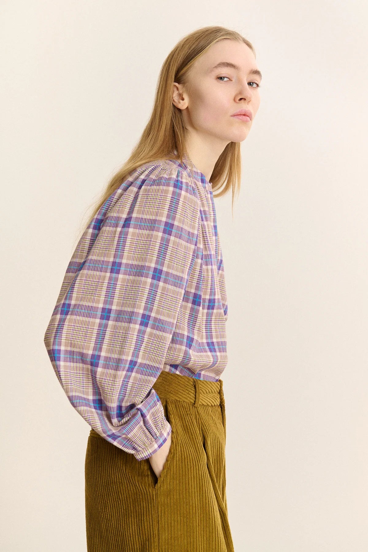 Camisa Cuello Caja Cuadros Violeta