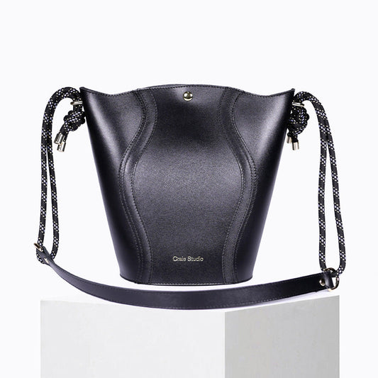 Bolso Midi Piel Cordero Negro