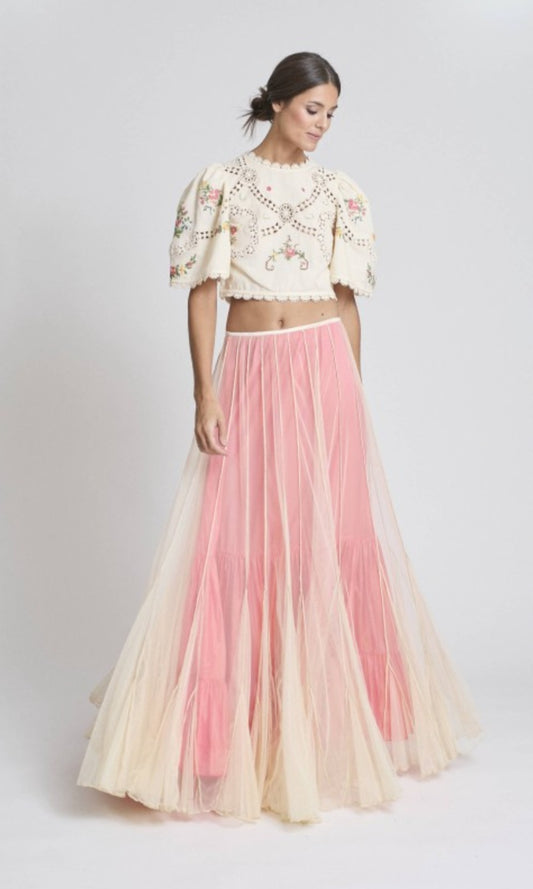 Falda Tul Coral y Beige
