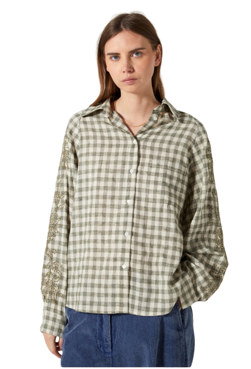 Camisa Cuadros Verdes con Bordados