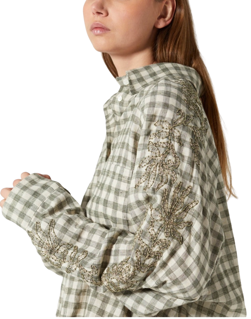 Camisa Cuadros Verdes con Bordados