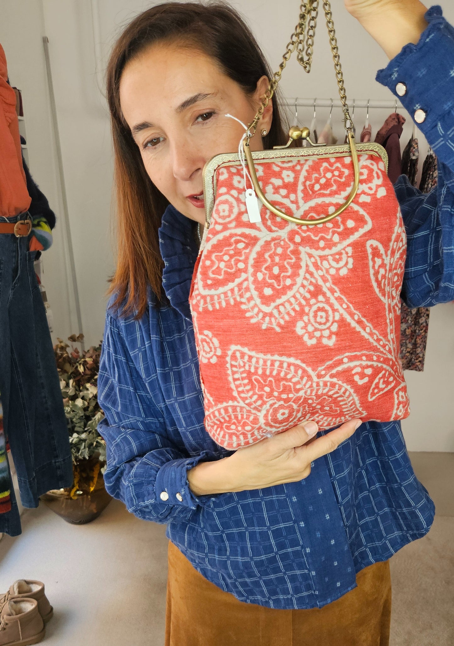 Bolso Estampado Teja y Crudo