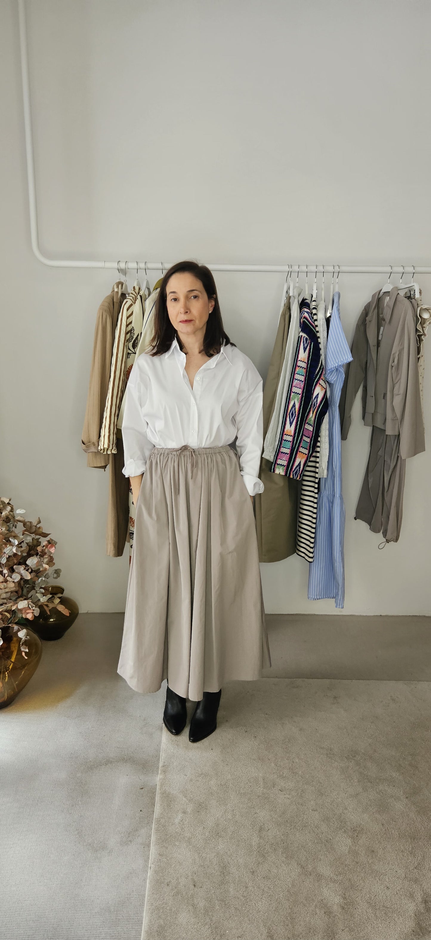 Falda Midi Tela Gabardina