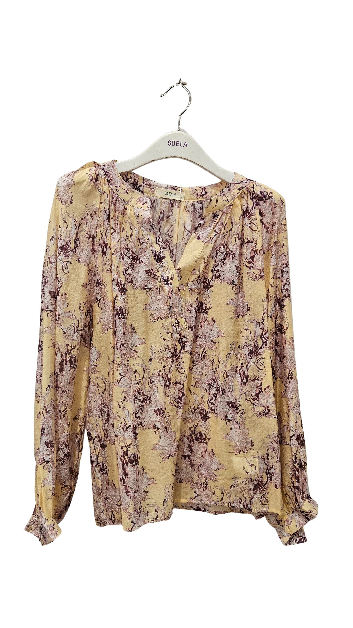 Blusa Vainilla Estampada Flores Burdeos Suela