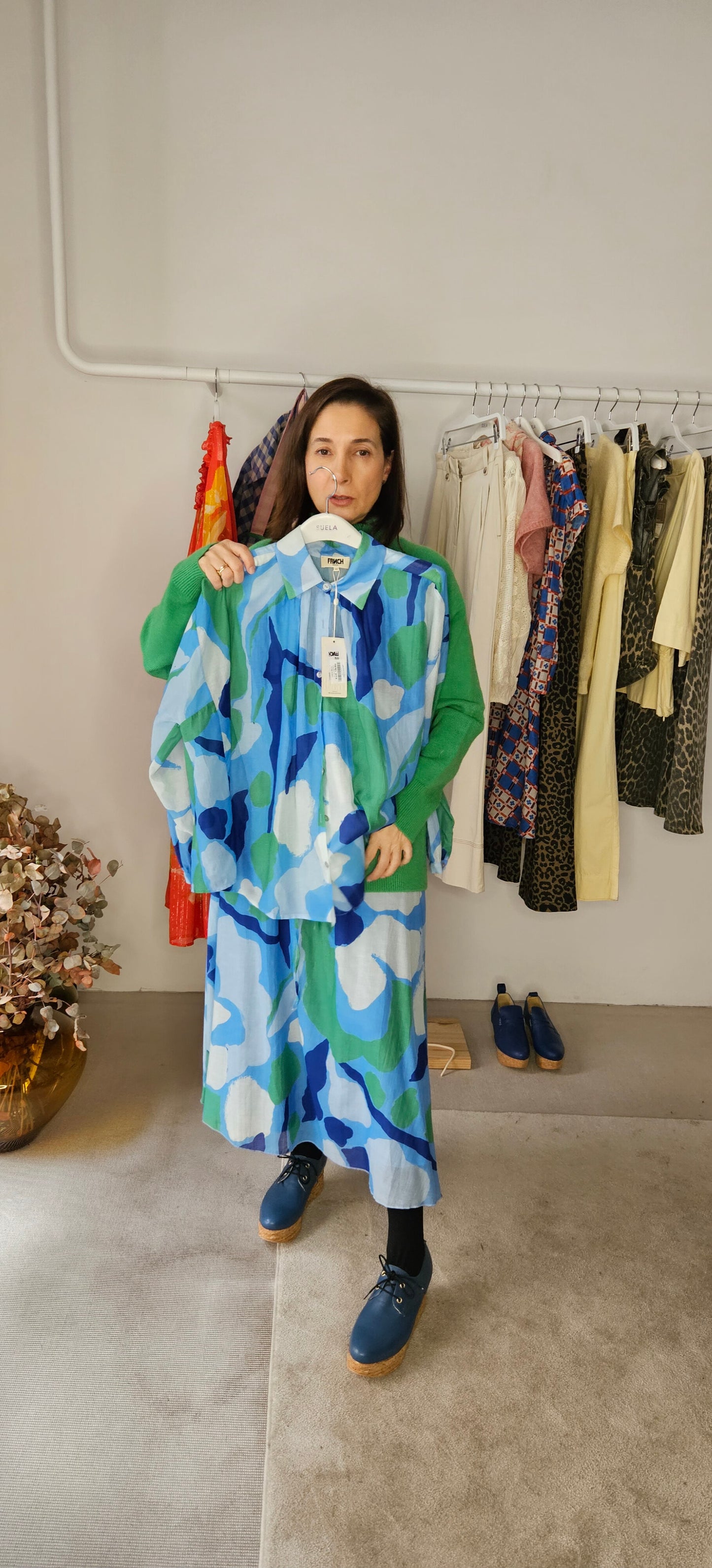 Camisa Multicolor Tonos Verdes y Azules