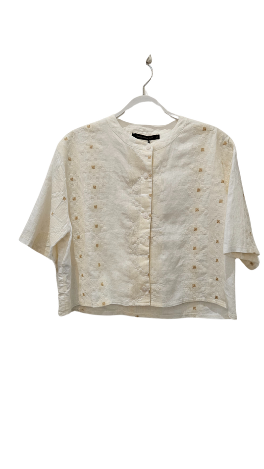Camisa Corta Bordada Oro