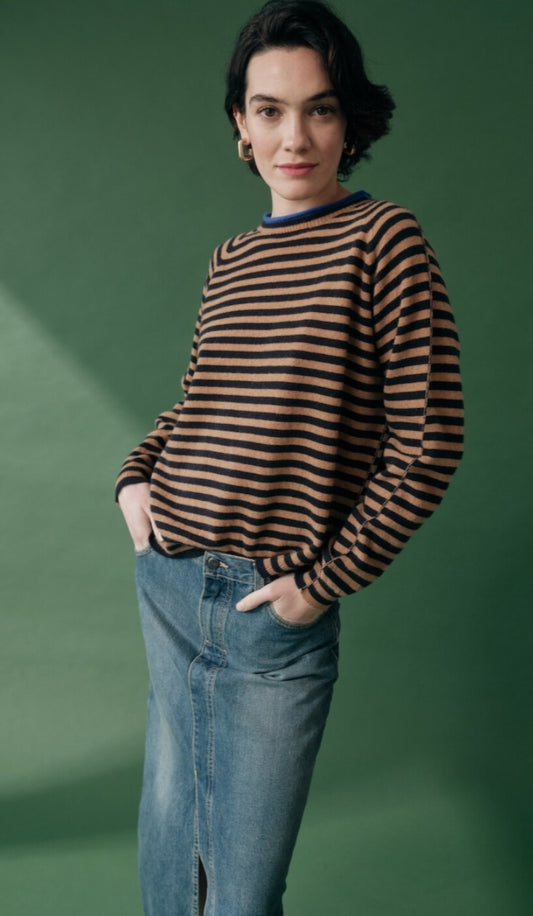 Jersey Rayas Bicolor Azul Marino Y Camel