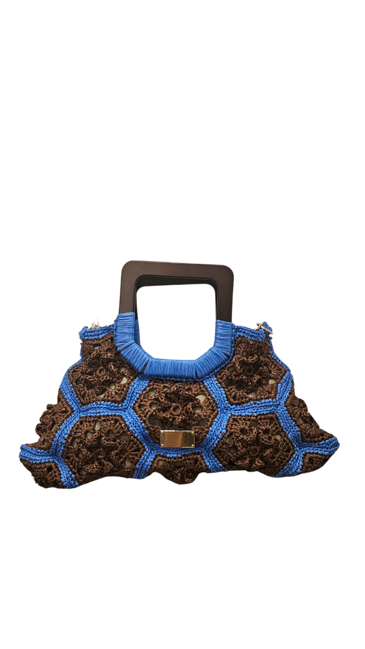 Bolso Flora Azul y Chocolate