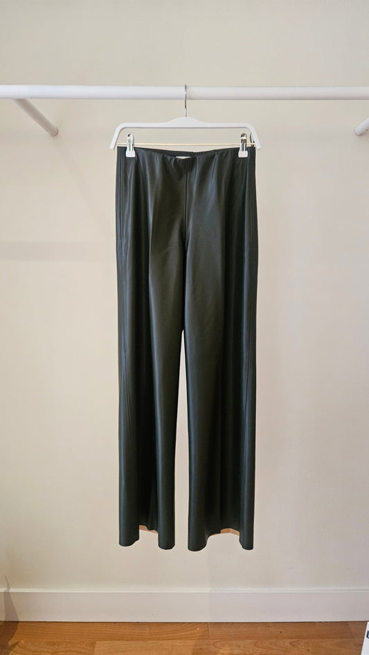 Pantalón Ancho Efecto Piel Verde