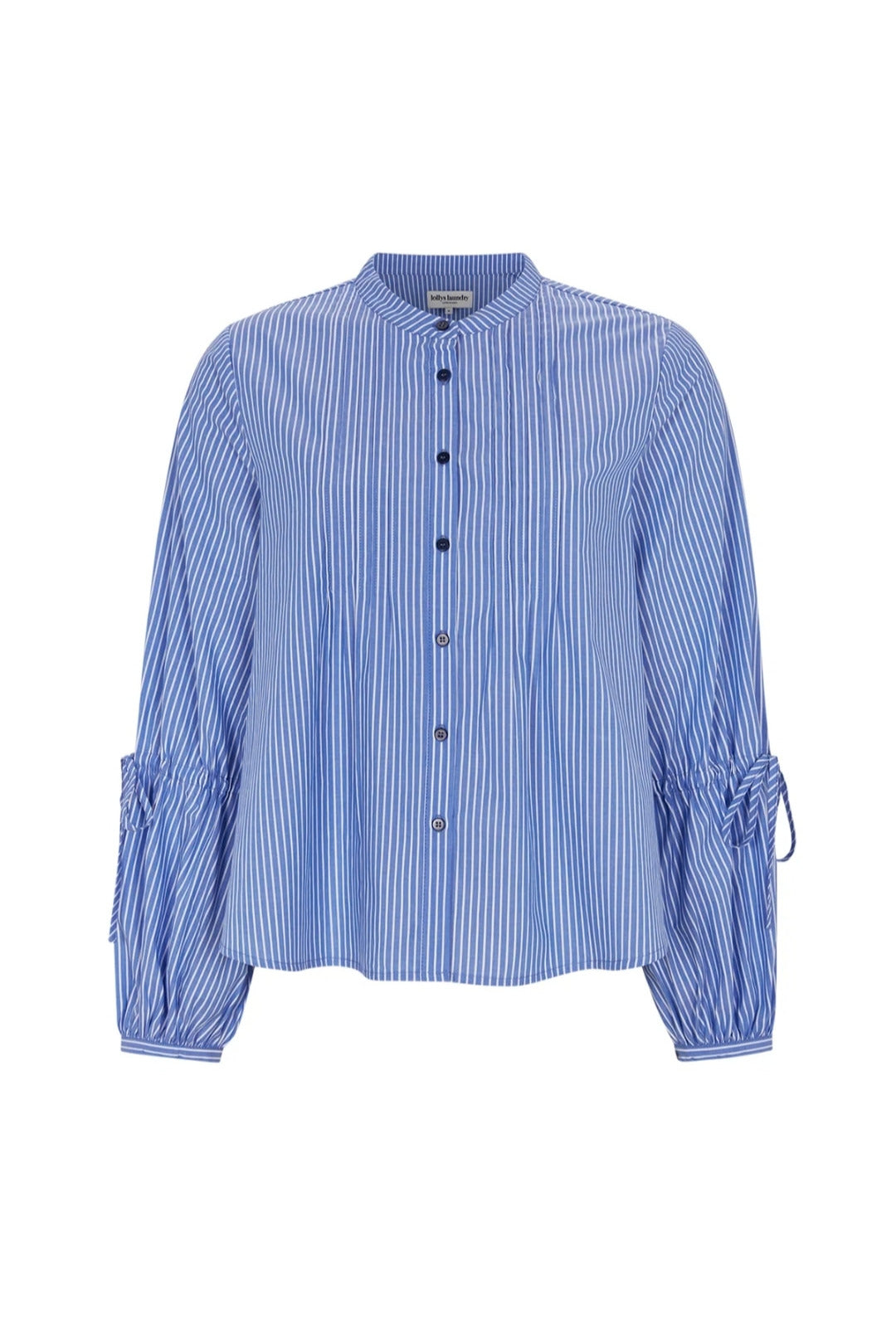 Camisa Azul Rayas Manga Fruncisa