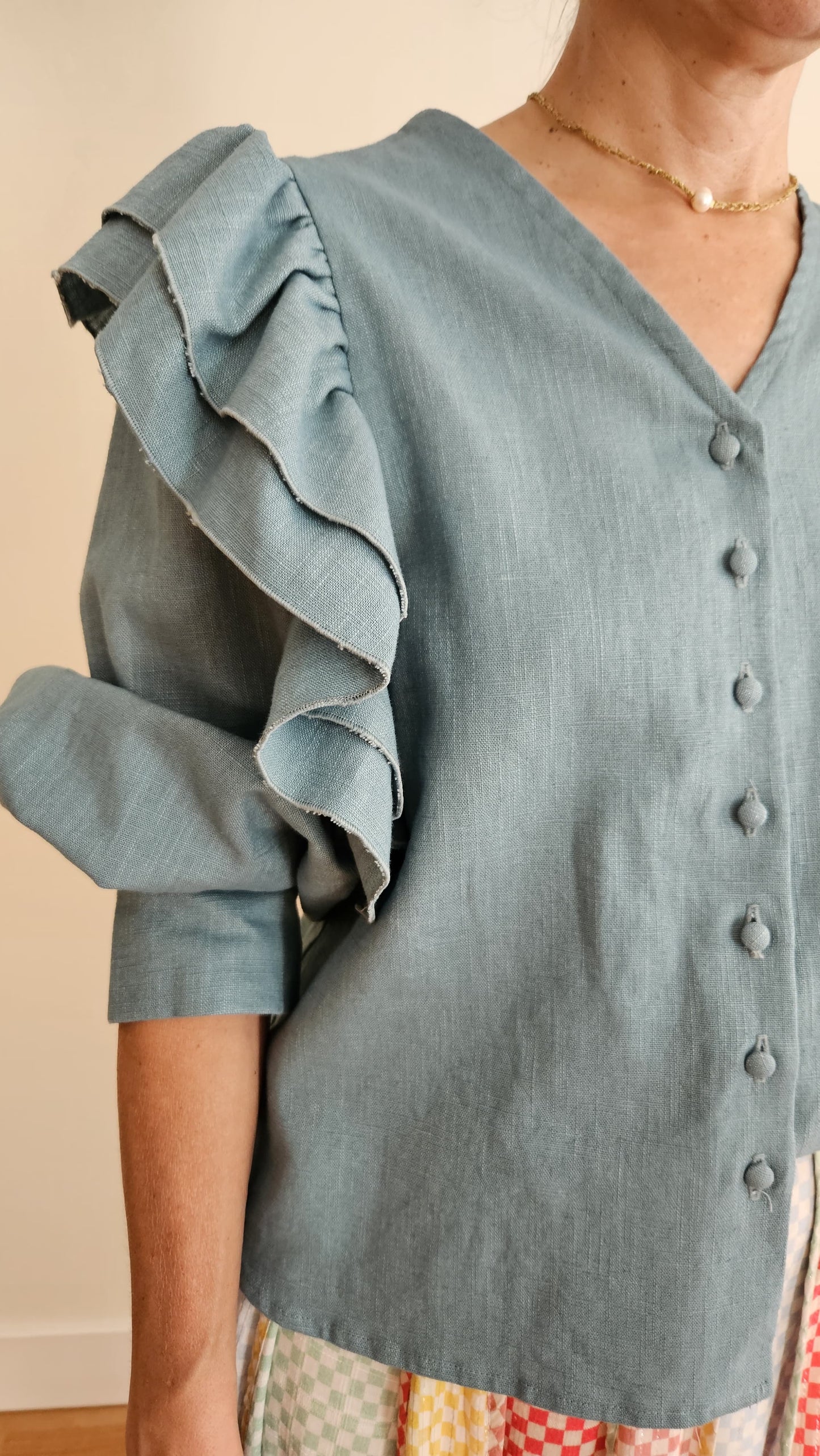 Camisa Lucía Turquesa Lino Orgánico Suela
