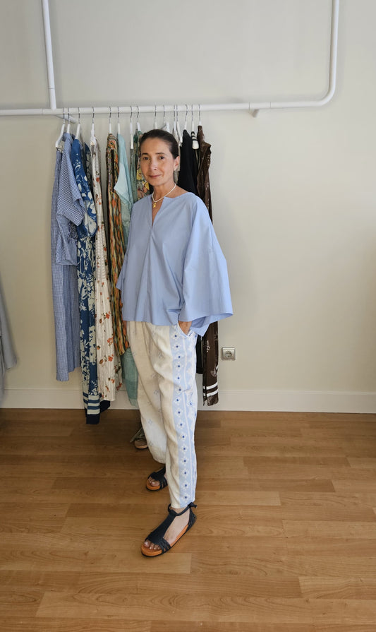 Pantalones Bordado Azul