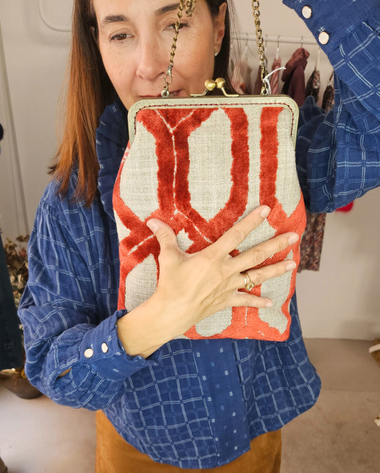Bolso Estampado Teja y Crudo