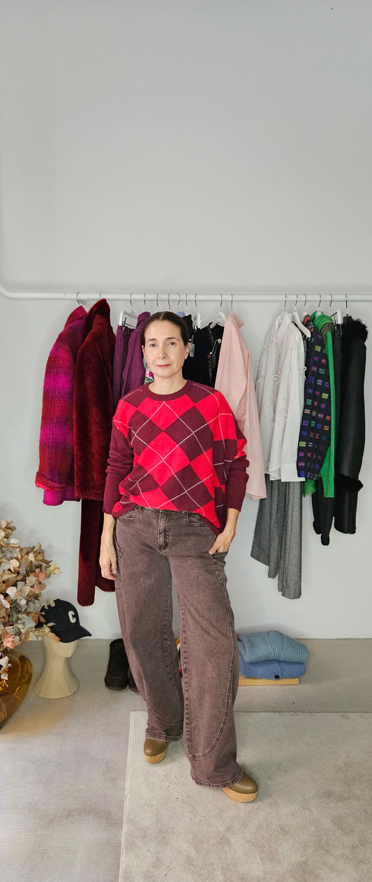 Pantalón Denim Barrel Marrón