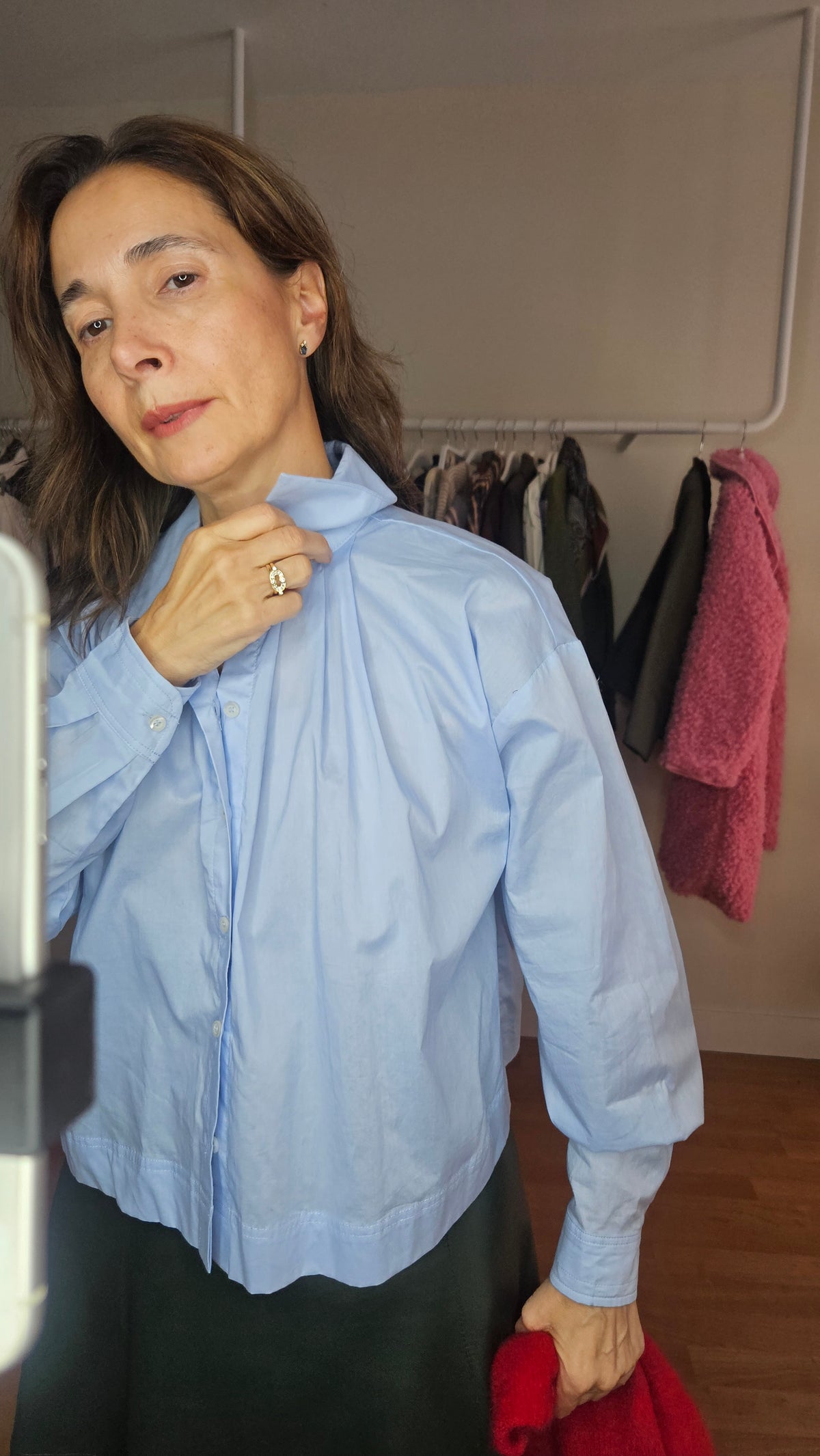 Camisa Azul Pliegues