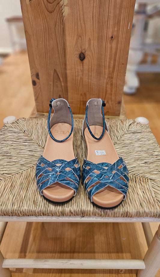 Sandalias Piel Tiras Efecto Pitón Turquesa